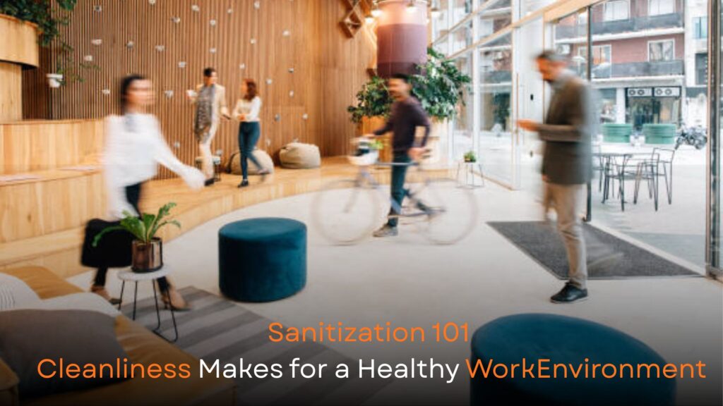 People in a modern office promoting workplace cleanliness