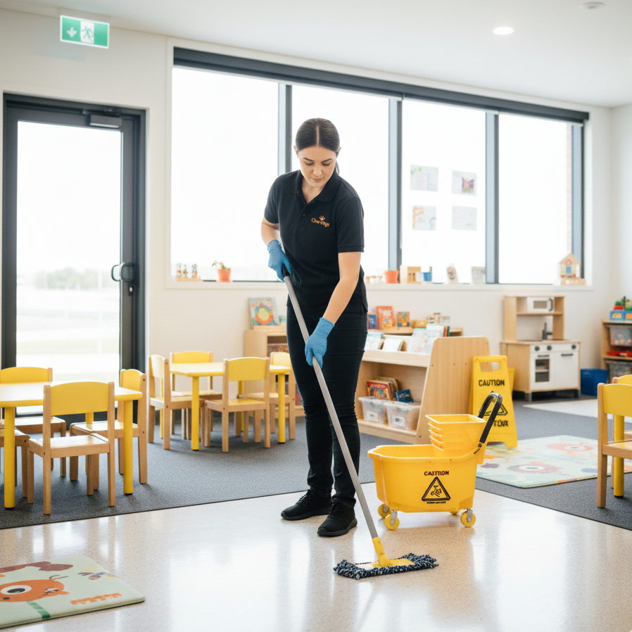 Cleaning procedures in a childcare setting in Australia carried out by Clean Kings professionals.