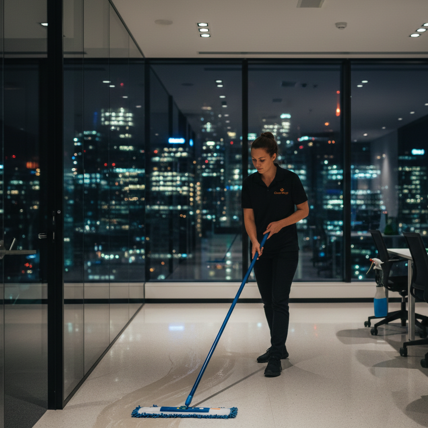 Commercial office cleaning service maintaining a clean and hygienic workplace.